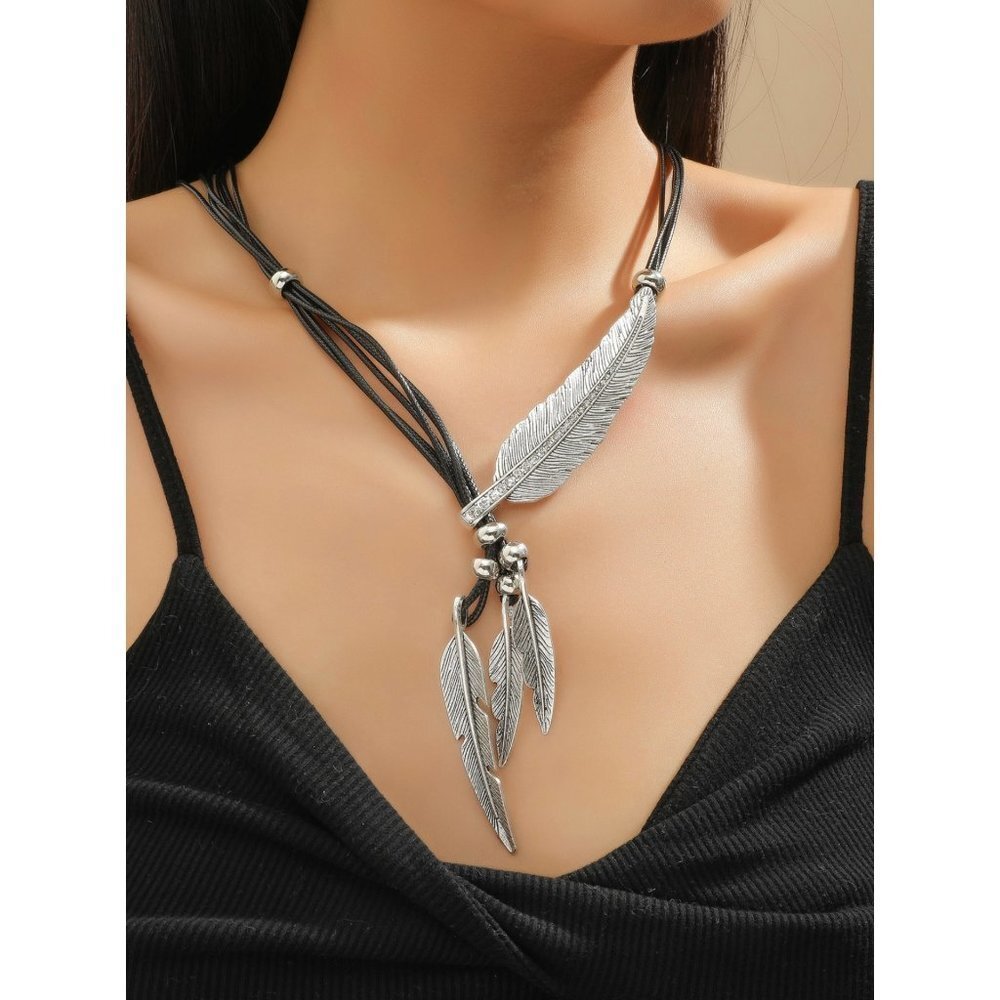 Silver Feather “Y” Necklace— 18”